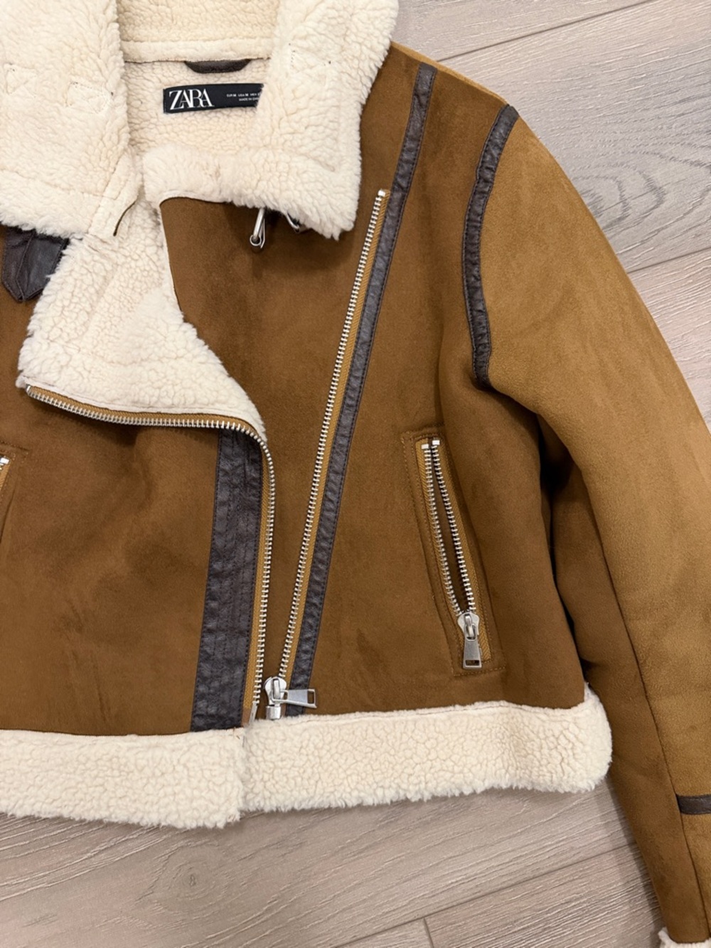 Zara Fleeced Brown Suede Jacket - Picture 4 of 7
